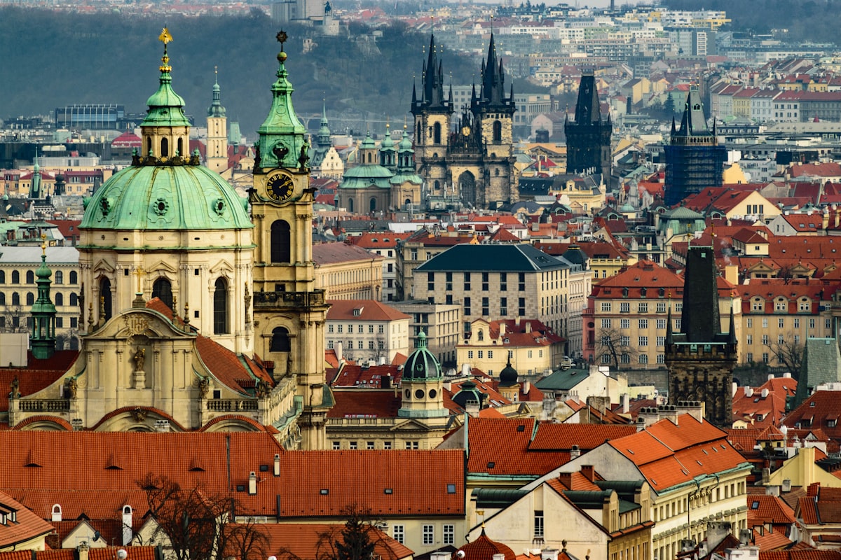 Charles Bridge and Prague Castle at sunrise